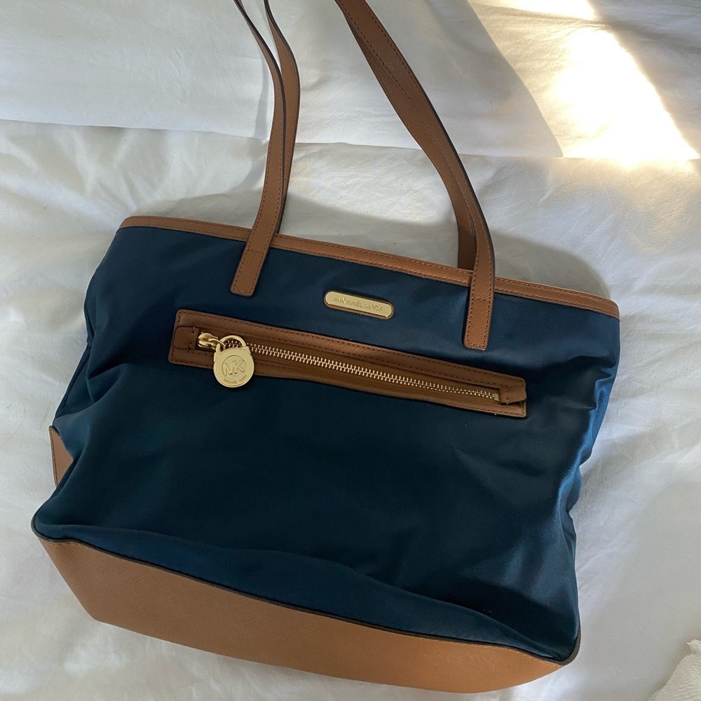 Michael Kors Leather Trim Nylon Navy Bag
